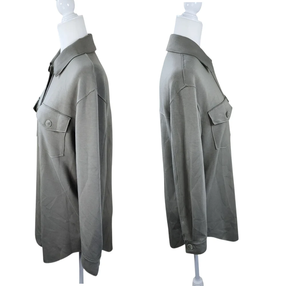 Joie Stretch Utility Shacket Button Down Olive Green Oversized Fit Size XS - Picture 5 of 16